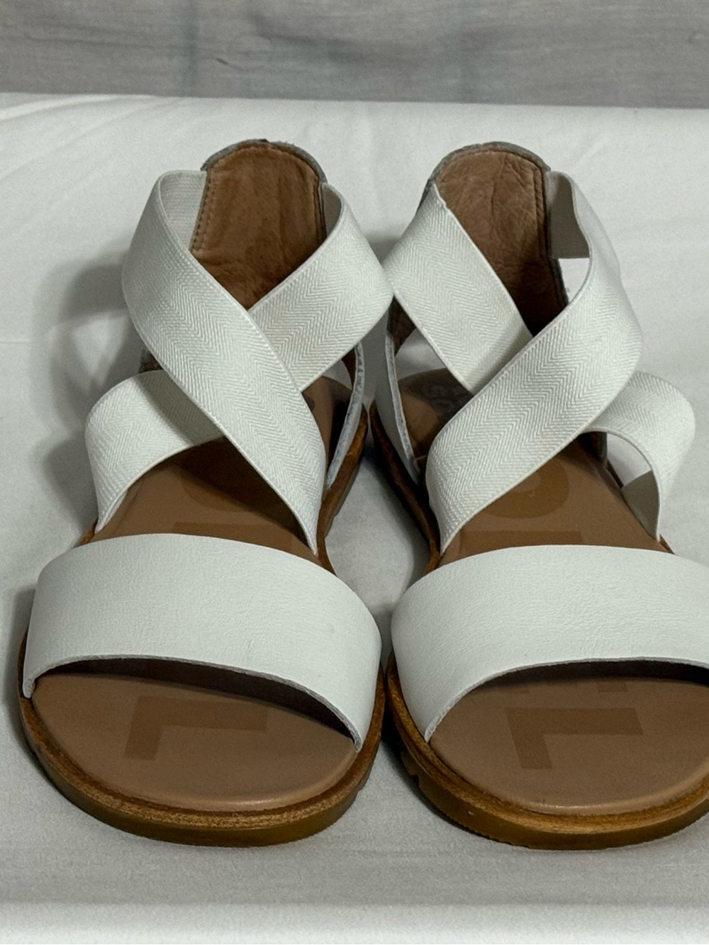 Sorel Ella II White Leather Crisscross Sandals Size 7 NNB